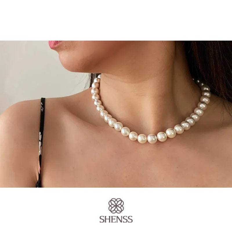 Elegant Silver 925 Jewelry Classic Temperament Wedding Necklace 4-10mm Shell Pearl Cream 925 Sterling Silver Chain for Women