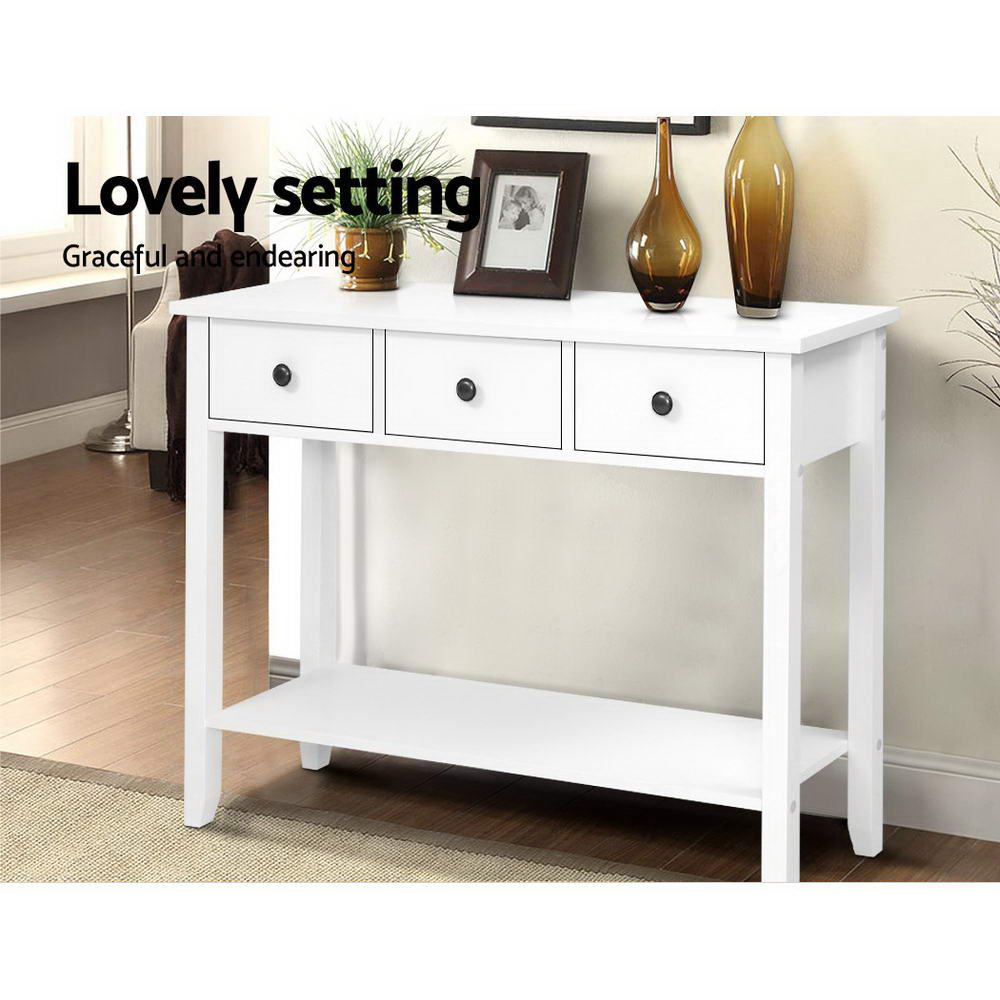 Hallway Console Table Hall Side Entry 3 Drawers Display White Desk Furniture-3