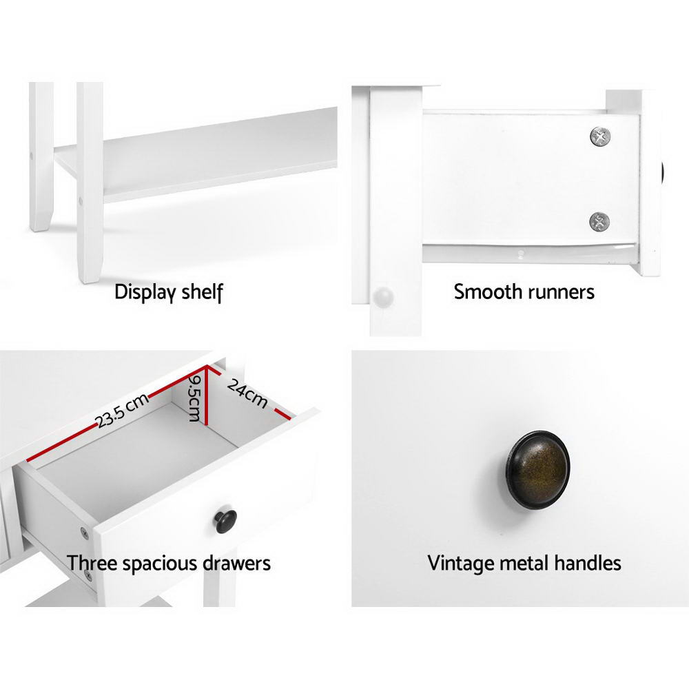 Hallway Console Table Hall Side Entry 3 Drawers Display White Desk Furniture-4