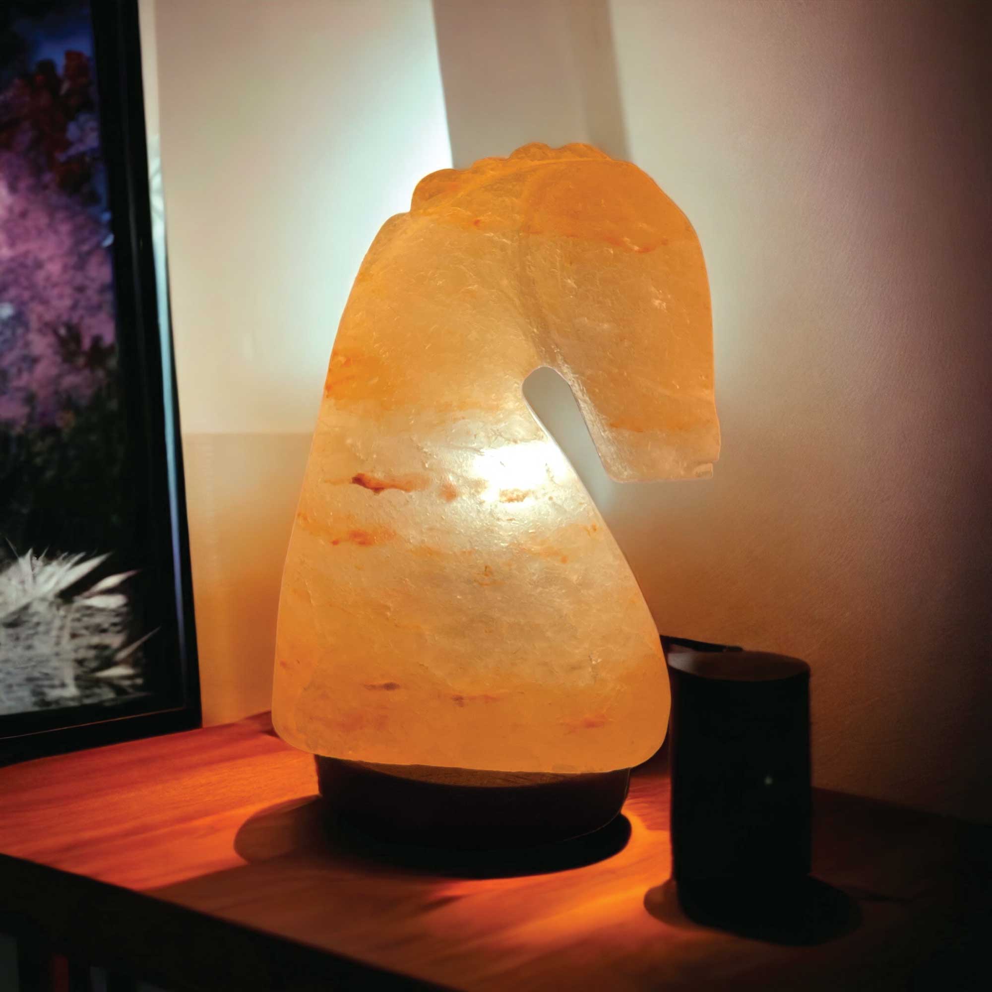 Himalayan Pink Salt Lamp - 12V 12W Knight Horse Shape Carved Crystal Rock-1