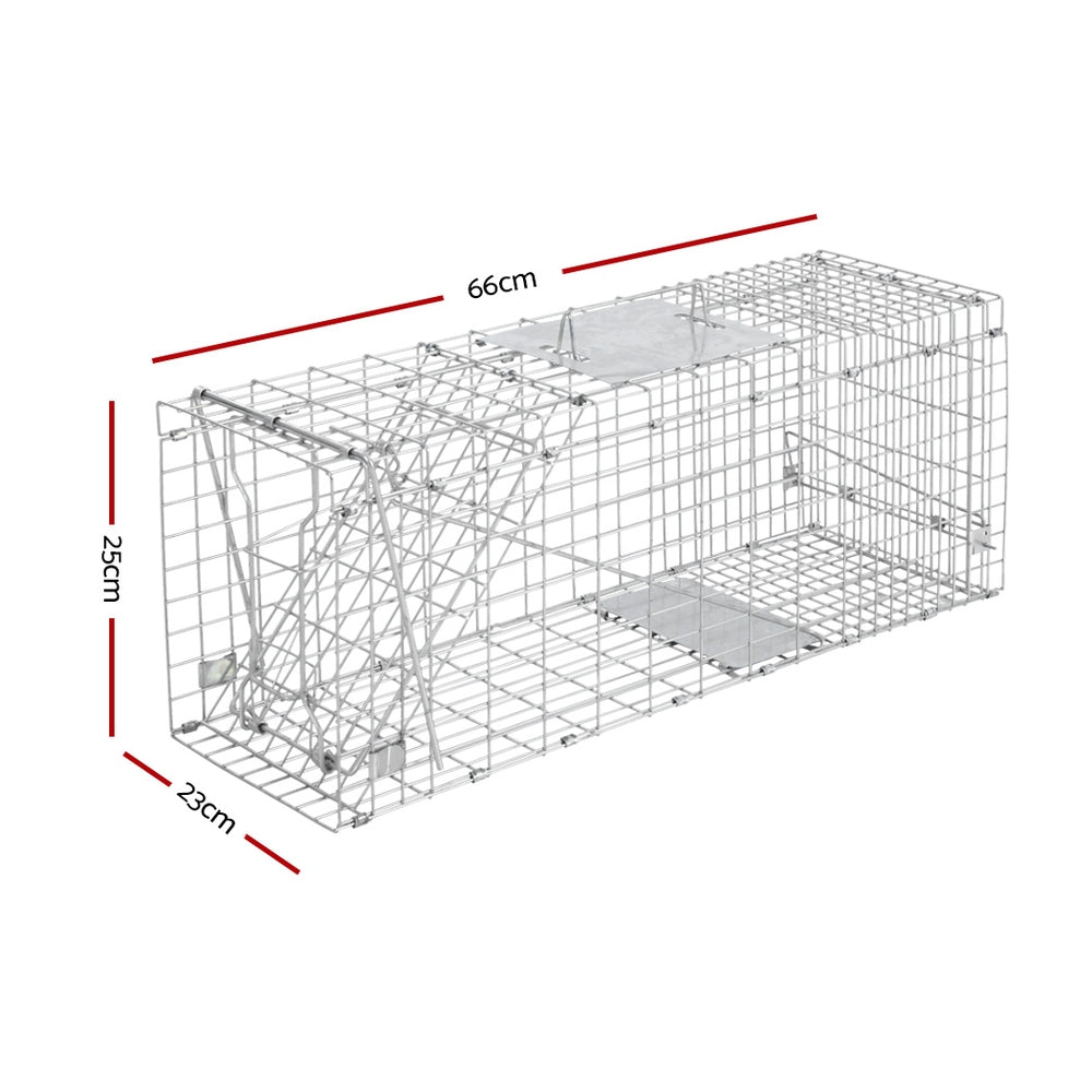 Humane Animal Trap Cage 66 x 23 x 25cm  - Silver-1