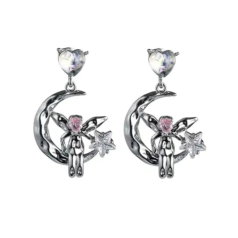 Angel Heart Star Crystal Drop Earrings