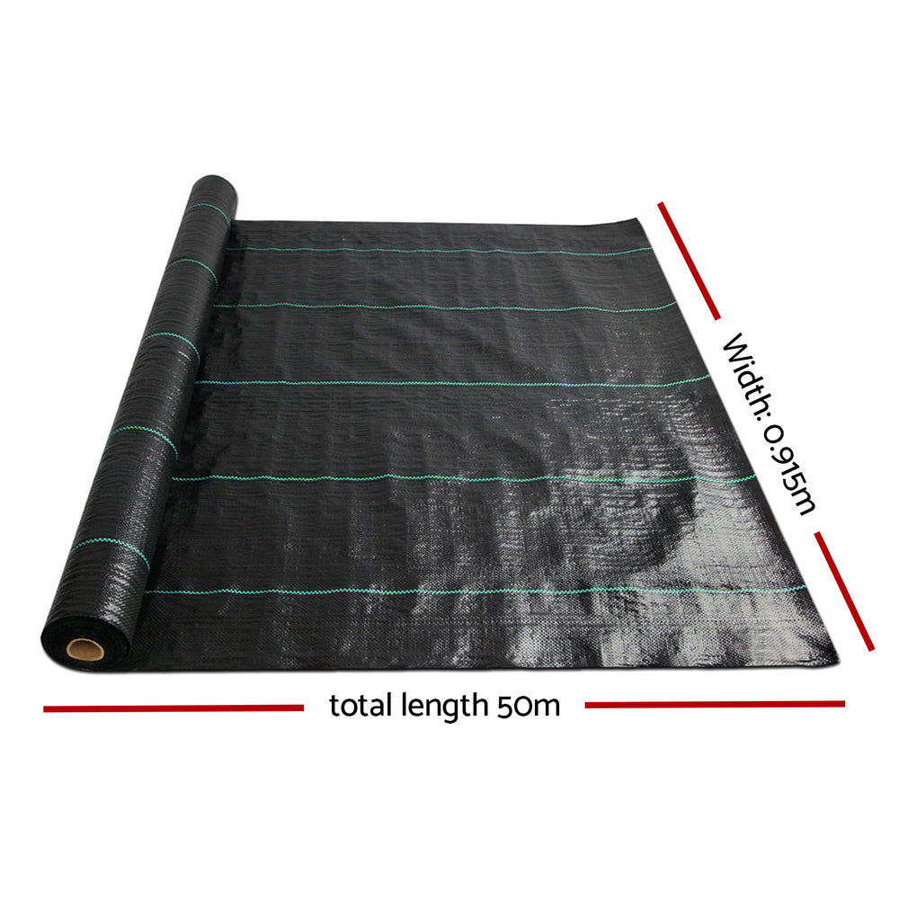 Instahut 0.915m x 50m Weedmat Weed Control Mat Woven Fabric Gardening Plant-1