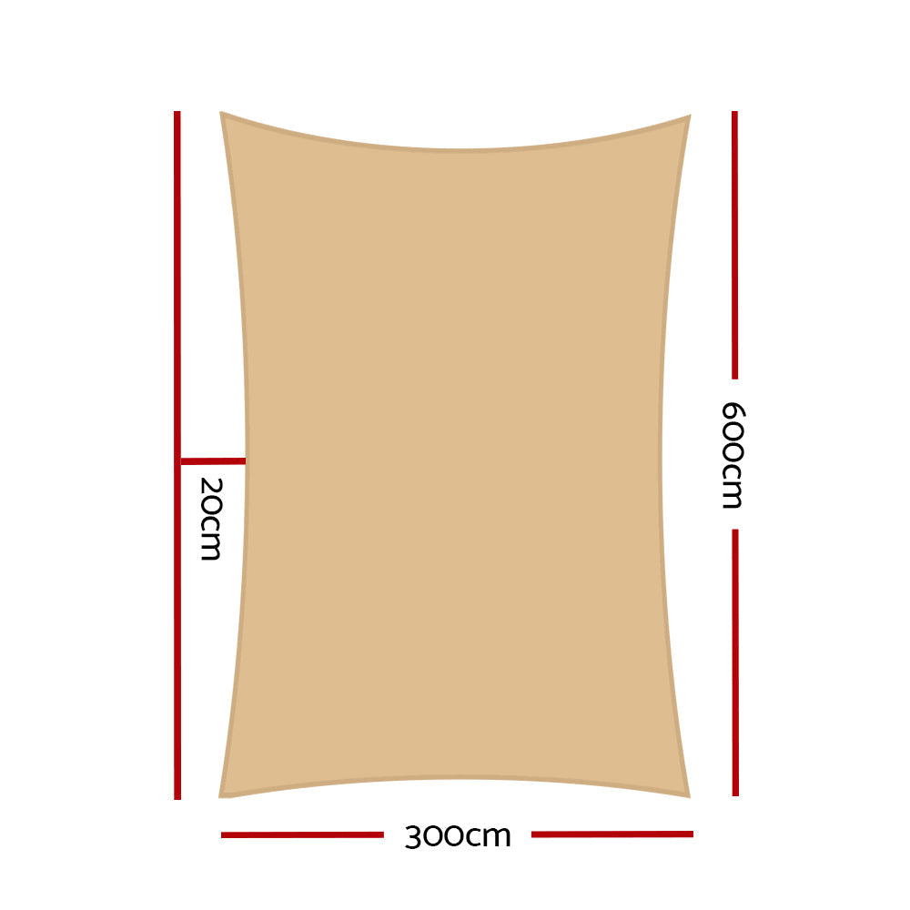 Instahut 3 x 6m Waterproof Rectangle Shade Sail Cloth - Sand Beige-1