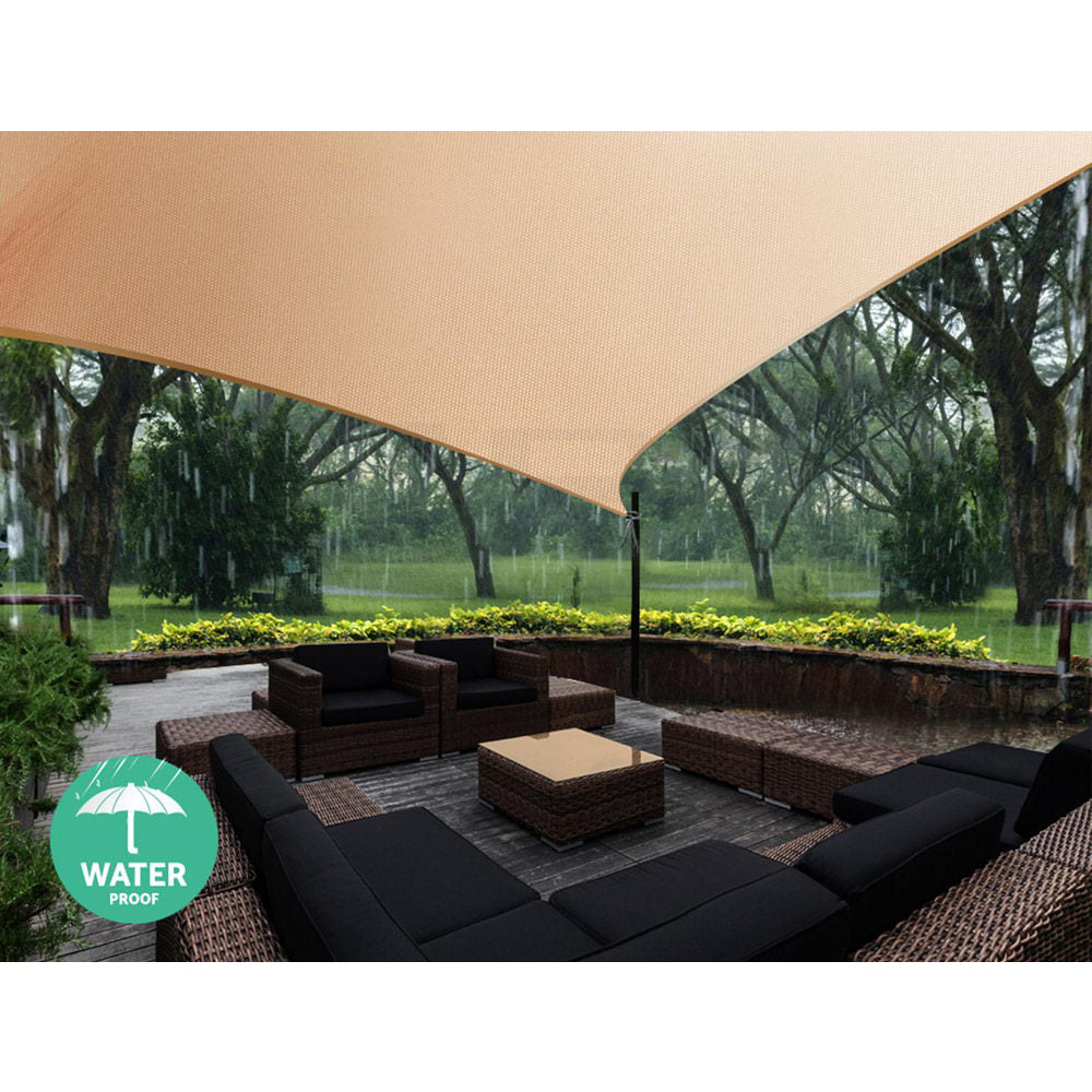 Instahut 5 x 5 x 5m Waterproof Triangle Shade Sail Cloth - Sand Beige-4