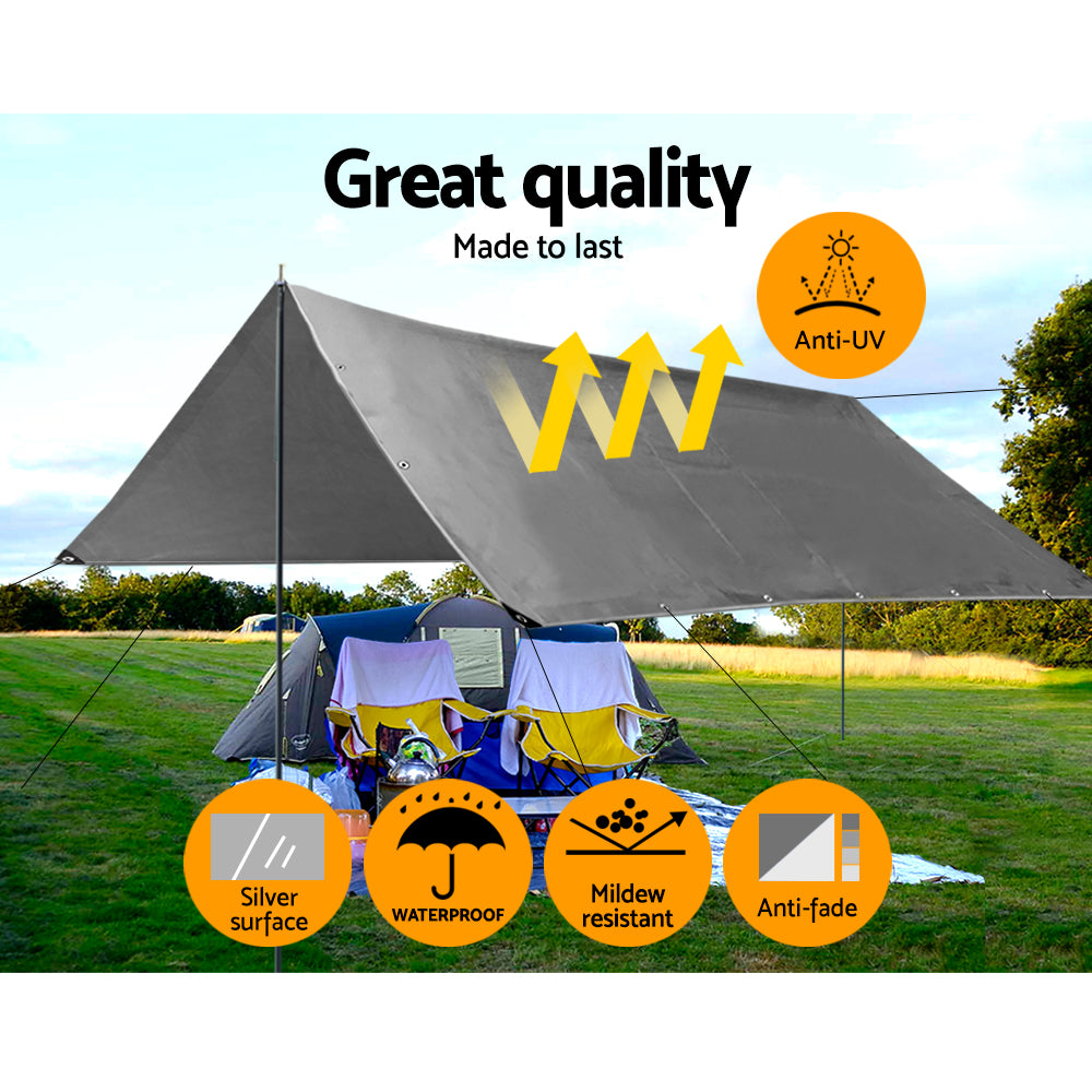 Instahut 7.3x9m Tarp Camping Tarps Poly Tarpaulin Heavy Duty Cover 180gsm Silver-3