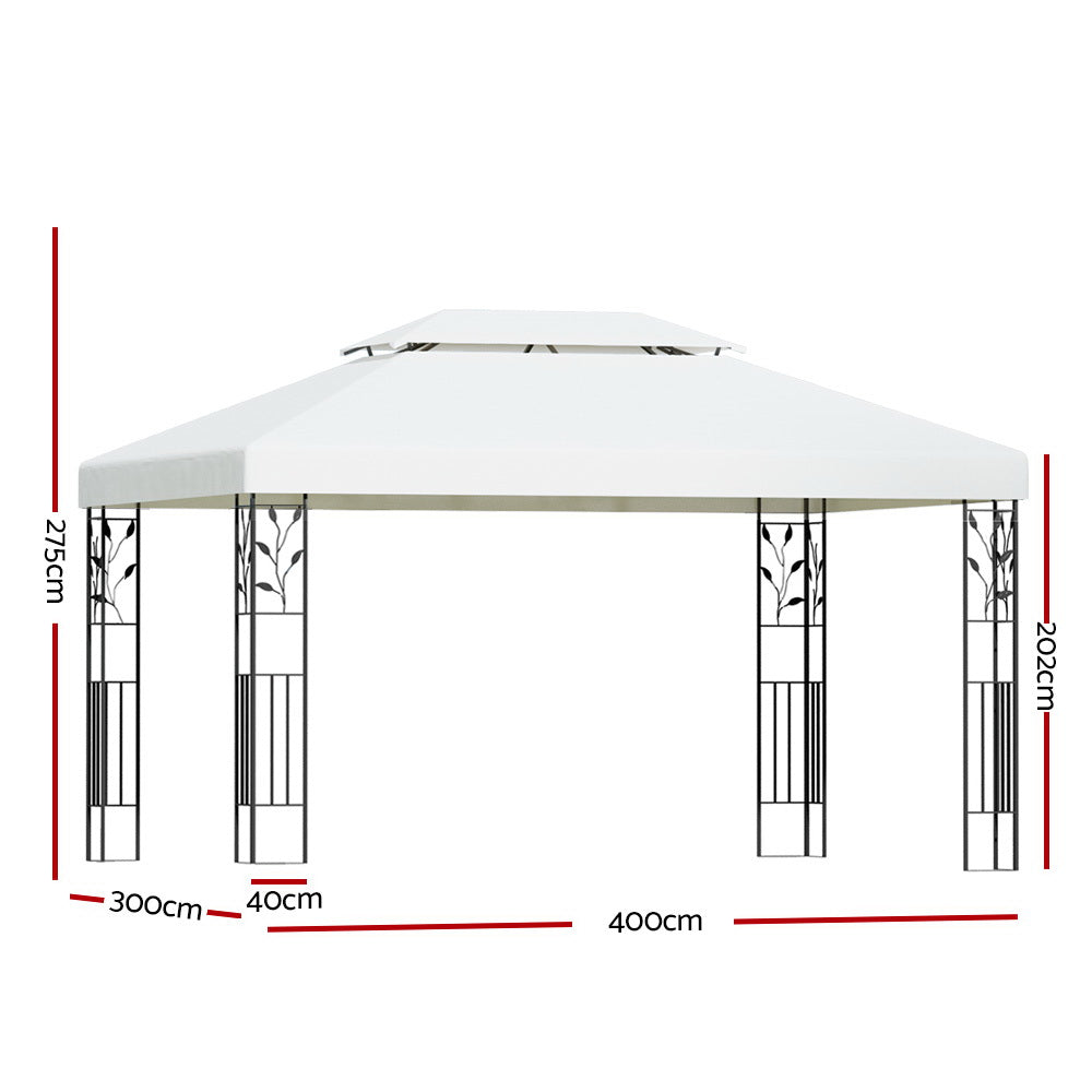 Instahut Gazebo 4x3m Party Marquee Outdoor Wedding Event Tent Iron Art White-1