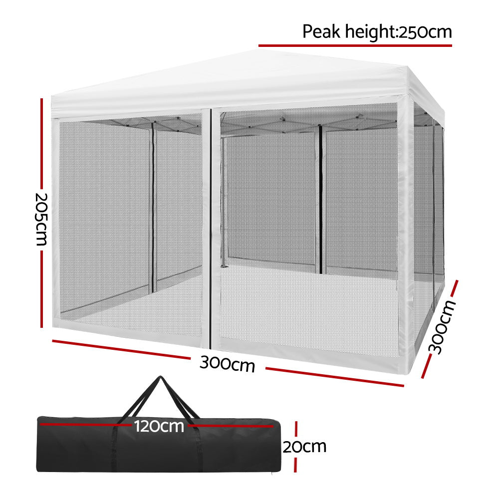 Instahut Gazebo Pop Up Marquee 3x3 Wedding Side Mesh Wall Outdoor Gazebos White-1