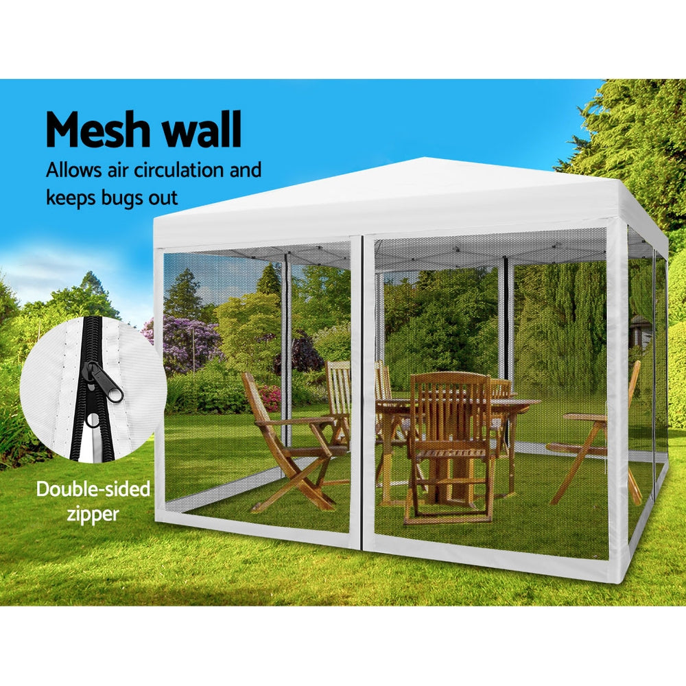 Instahut Gazebo Pop Up Marquee 3x3 Wedding Side Mesh Wall Outdoor Gazebos White-5