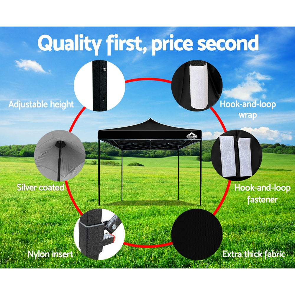 Instahut Gazebo Pop Up Marquee 3x3m Outdoor Tent Folding Wedding Gazebos Black-6