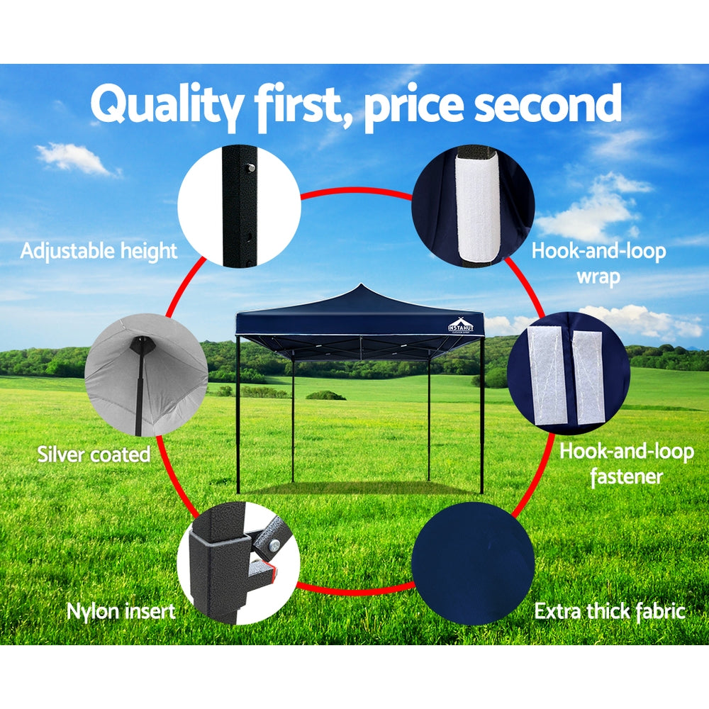 Instahut Gazebo Pop Up Marquee 3x3m Outdoor Tent Folding Wedding Gazebos Navy-6