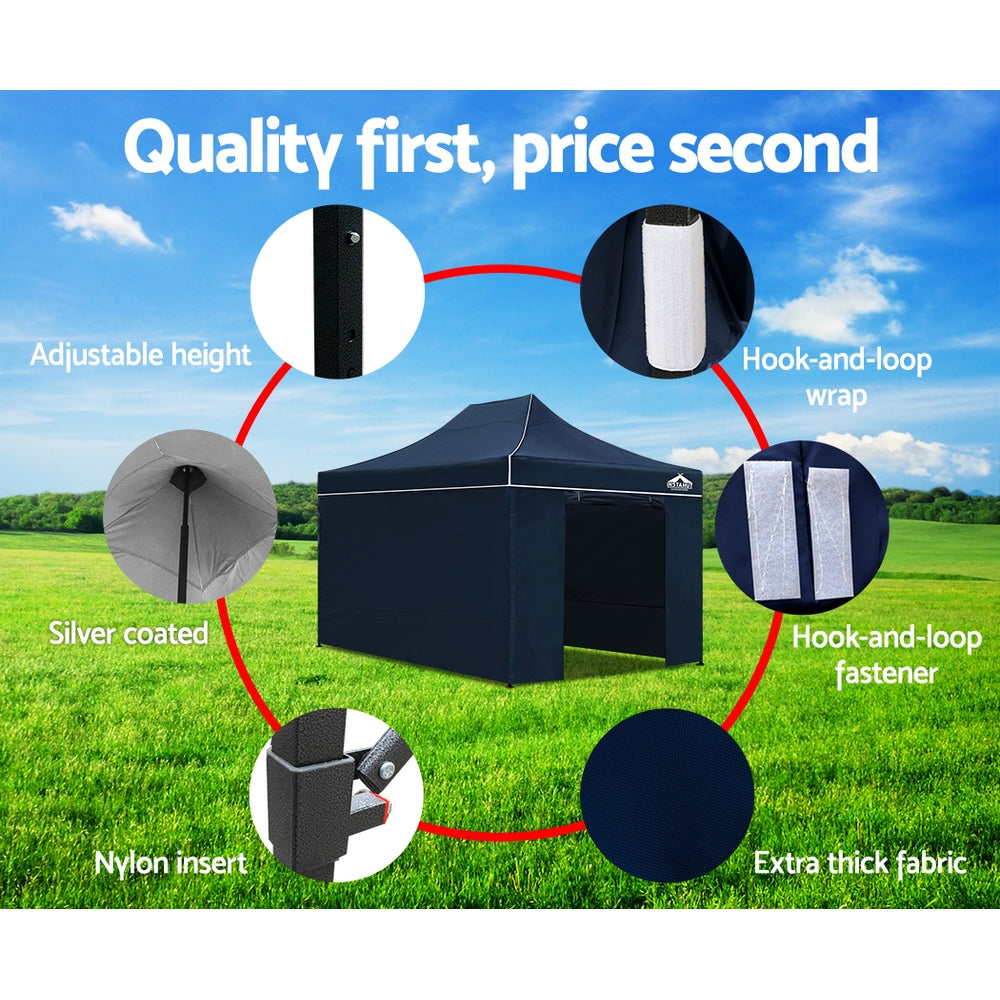 Instahut Gazebo Pop Up Marquee 3x4.5m Folding Wedding Tent Gazebos Shade Navy-6