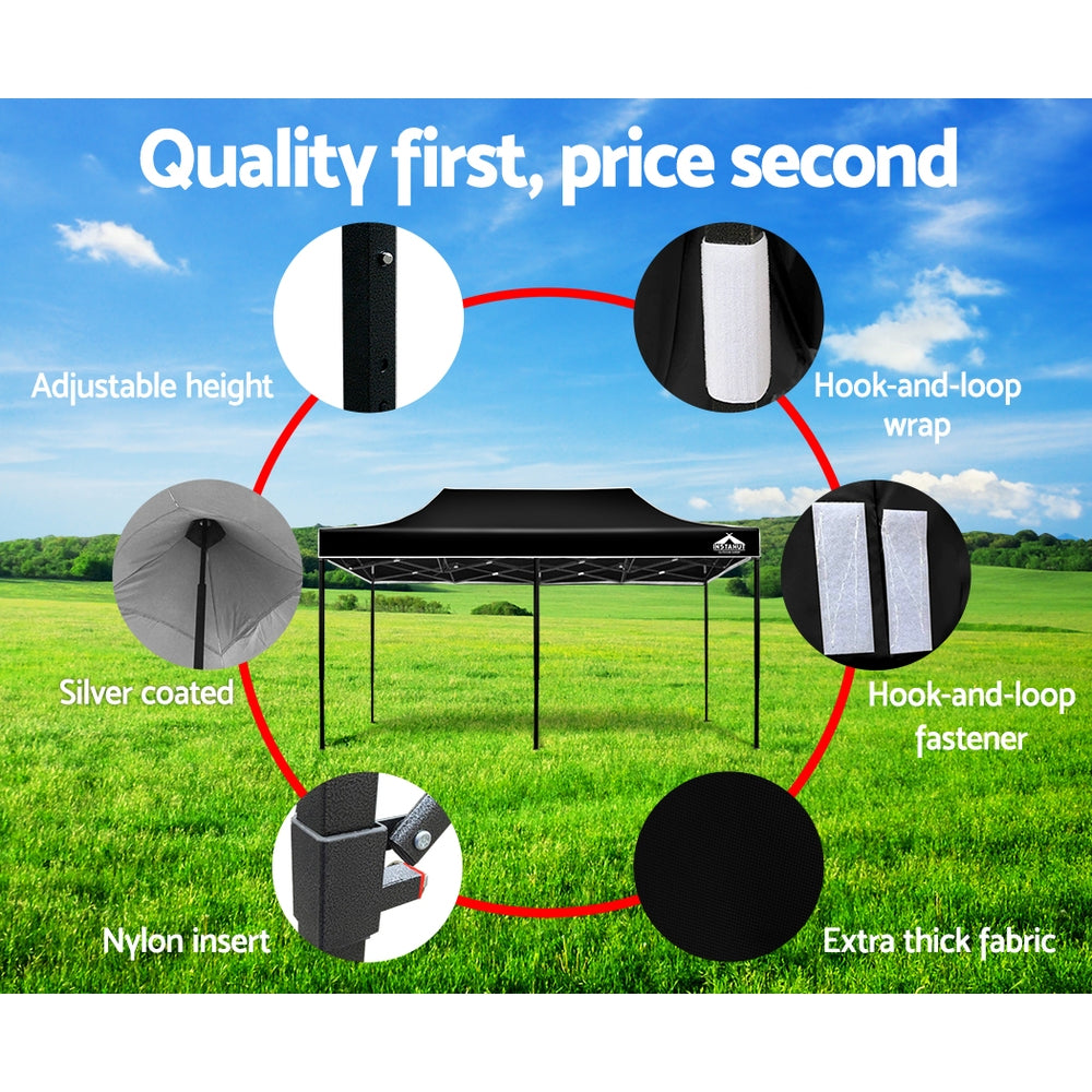 Instahut Gazebo Pop Up Marquee 3x6m Outdoor Tent Folding Wedding Gazebos Black-6