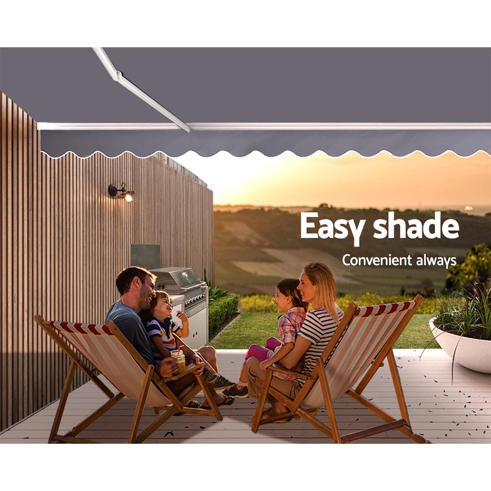 Instahut Retractable Folding Arm Awning Outdoor Sun Shade 4x3M Canopy PearlGrey-5