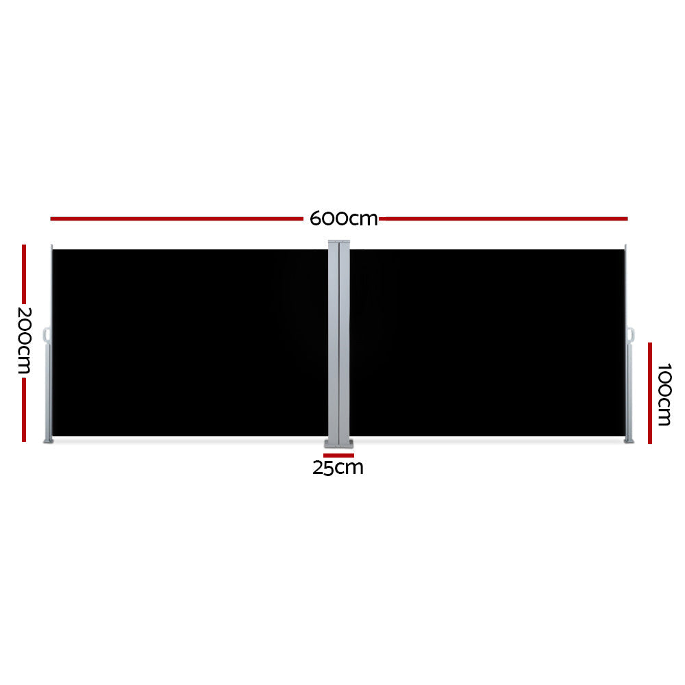 Instahut Side Awning Outdoor Blinds Sun Shade Retractable Screen 2X6M BK-1