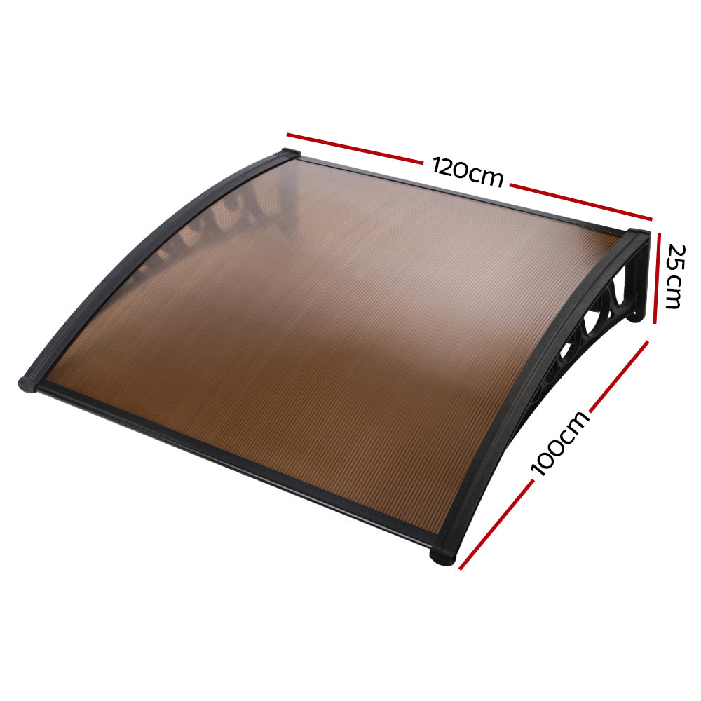 Instahut Window Door Awning Outdoor Door Canopy Patio Awning 1mx1.2m DIY Brown-1