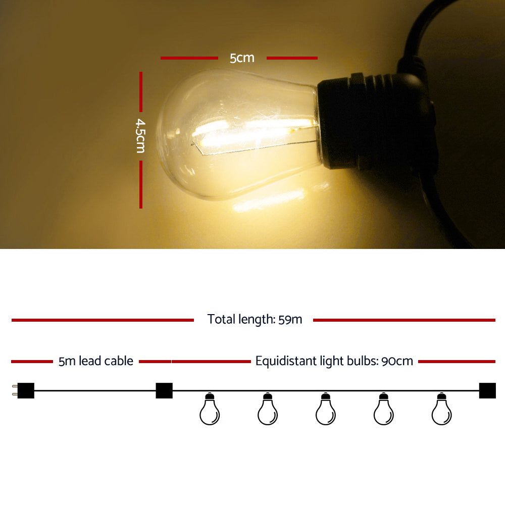 Jingle Jollys 59m LED Festoon String Lights 60 Bulbs Kits Wedding Party Christmas S14-1