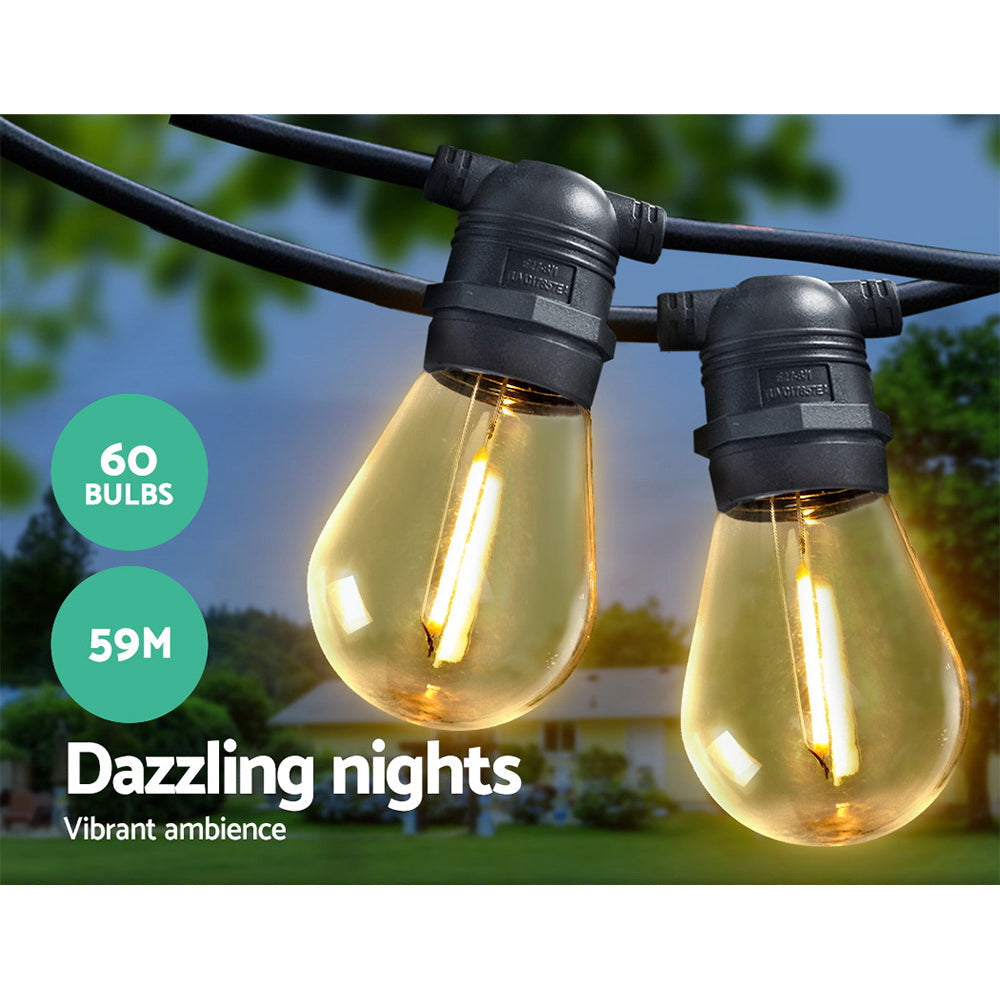 Jingle Jollys 59m LED Festoon String Lights 60 Bulbs Kits Wedding Party Christmas S14-2