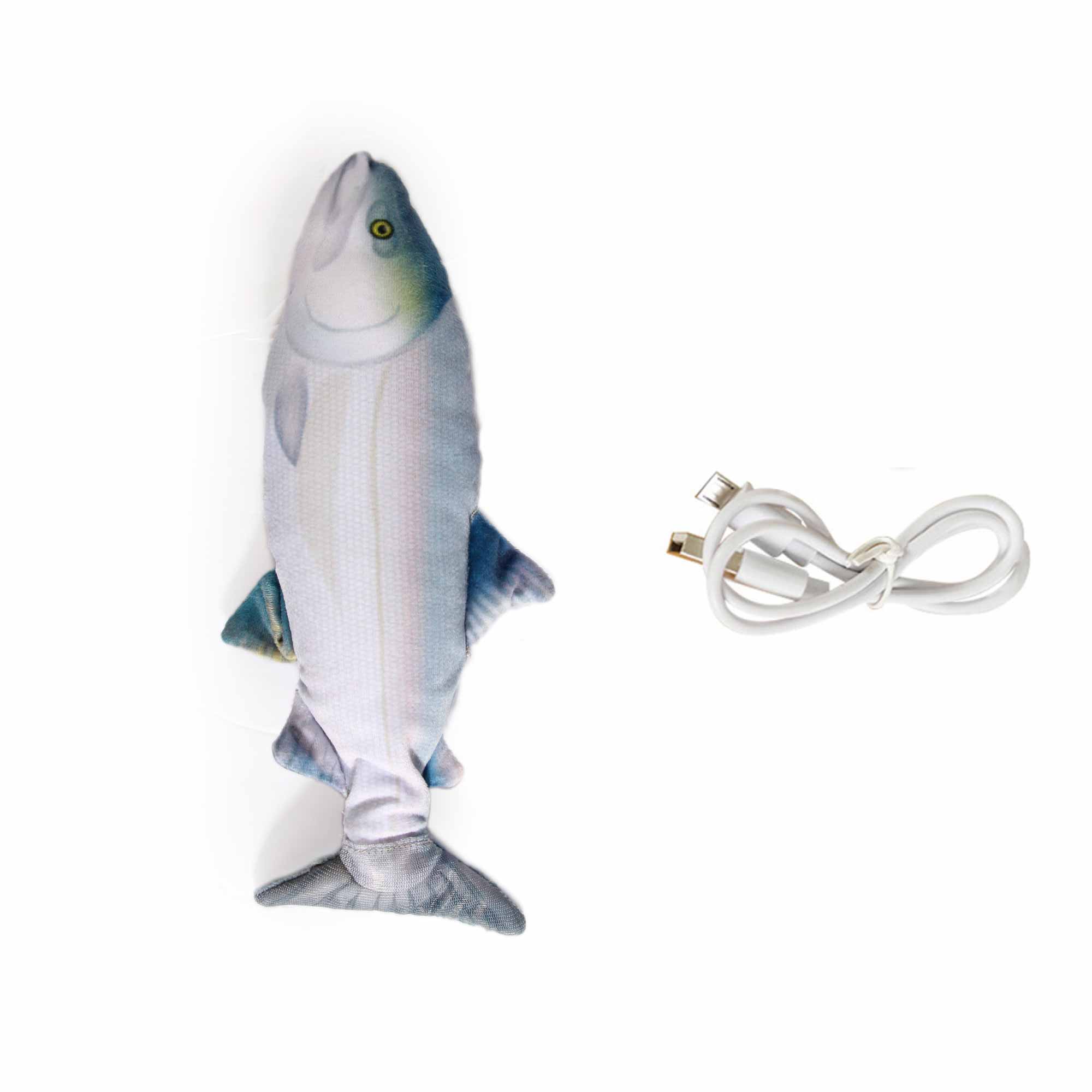 Jittering Sardine Cat Toy Flopping Dancing Fish + Catnip Silvervine Electric USB-2