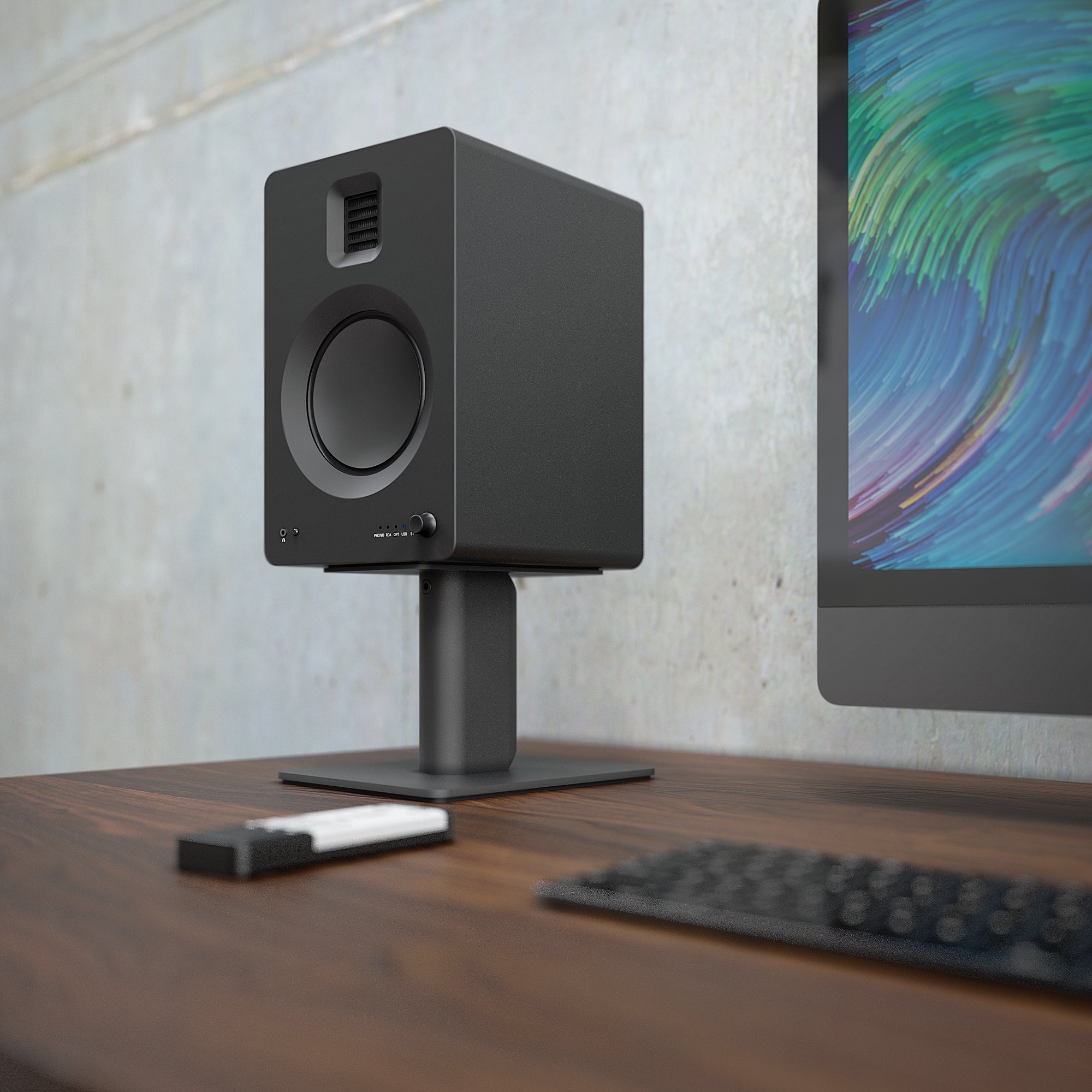 Kanto TUK 260W Powered Bookshelf Speakers with Headphone Out, USB Input, Dedicated Phono Pre-amp, Bluetooth - Pair, Matte Black-1