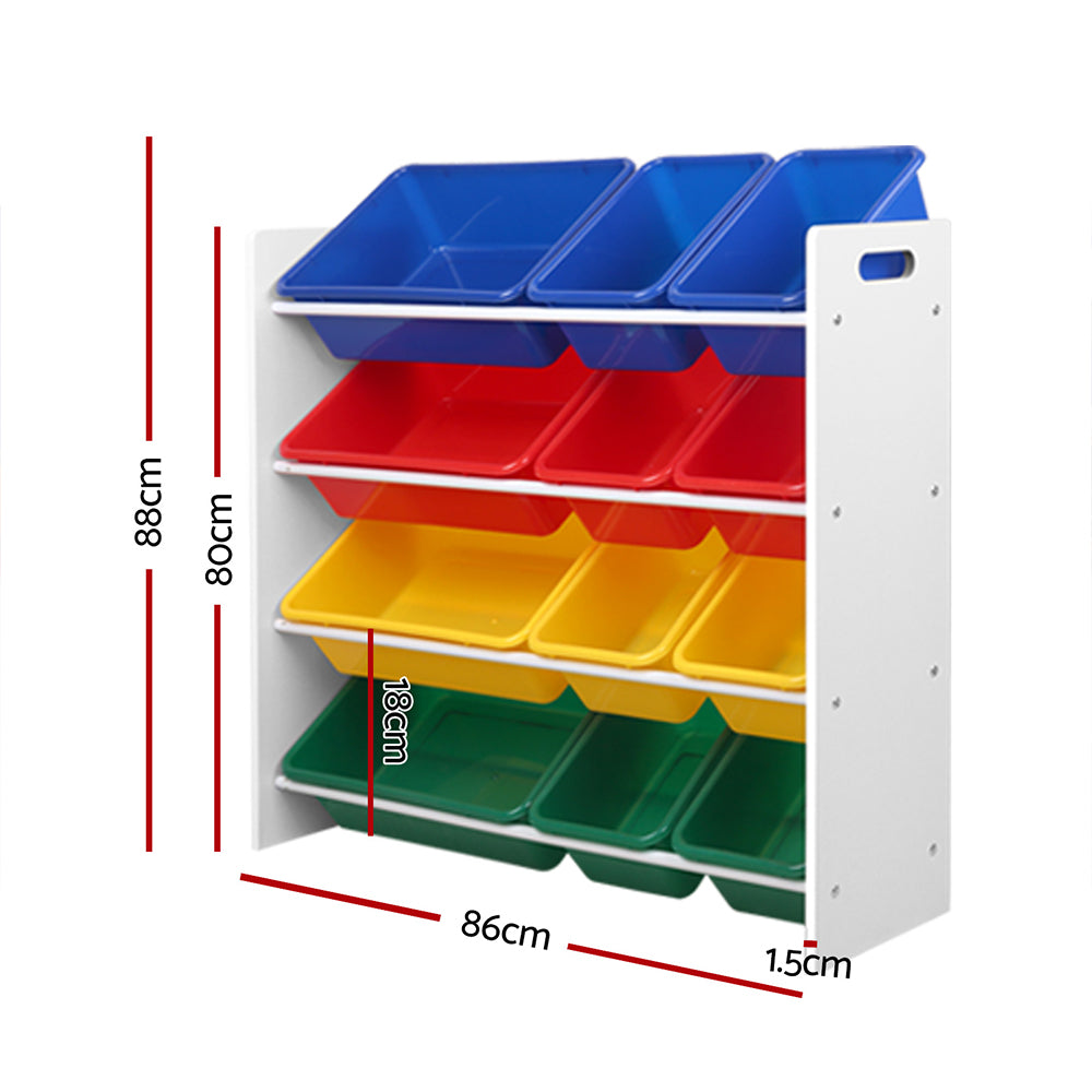 Keezi 12 Plastic Bins Kids Toy Organiser Box Bookshelf Storage Children Rack-1