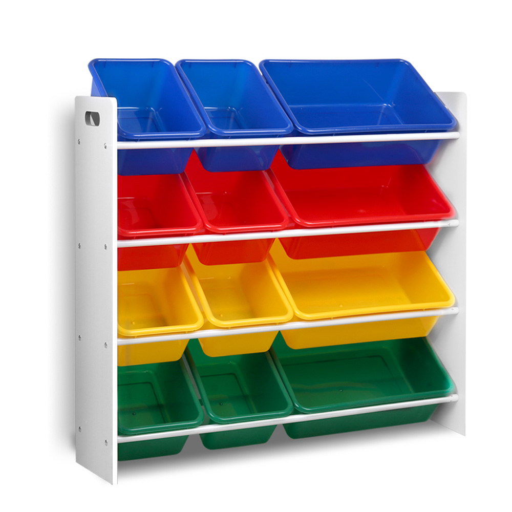 Keezi 12 Plastic Bins Kids Toy Organiser Box Bookshelf Storage Children Rack-0