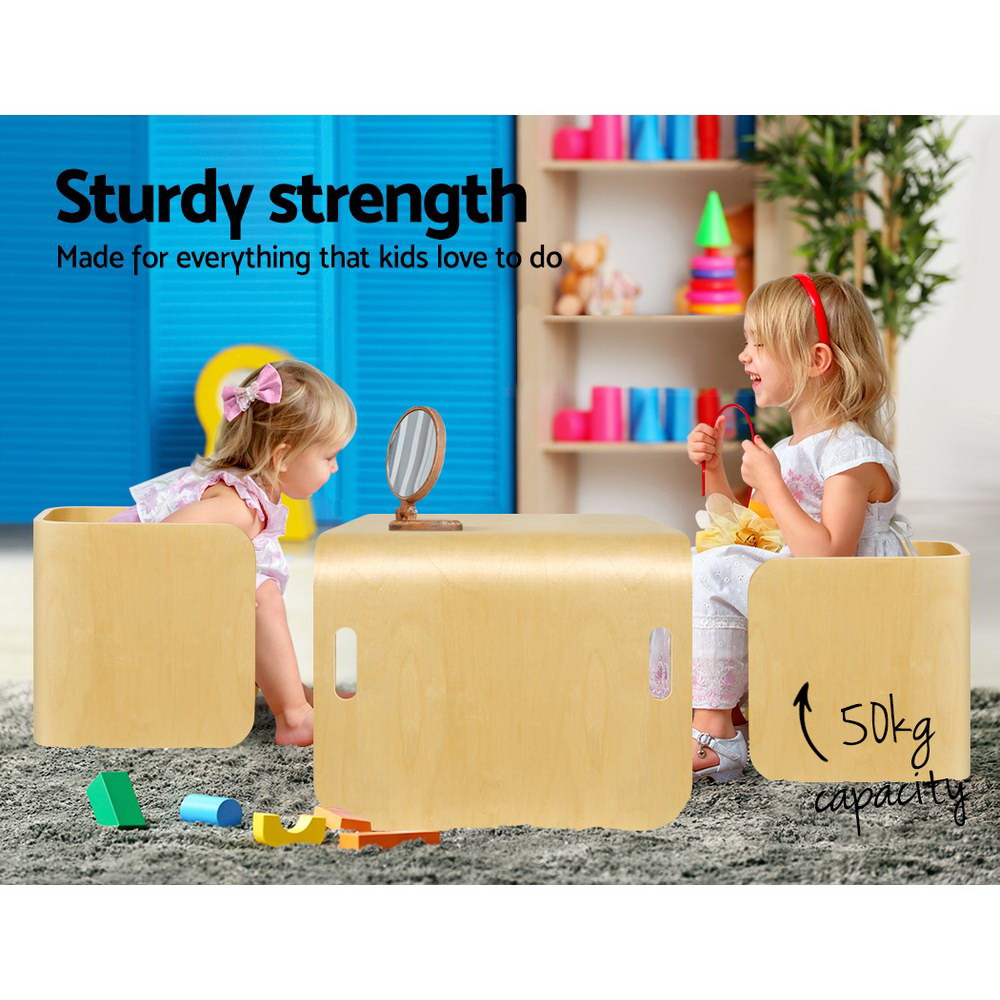 Keezi 3 PC Nordic Kids Table Chair Set Beige Desk Activity Compact Children-4