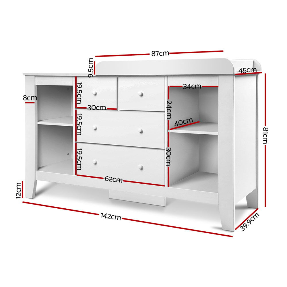 Keezi Baby Change Table Tall boy Drawers Dresser Chest Storage Cabinet White-1