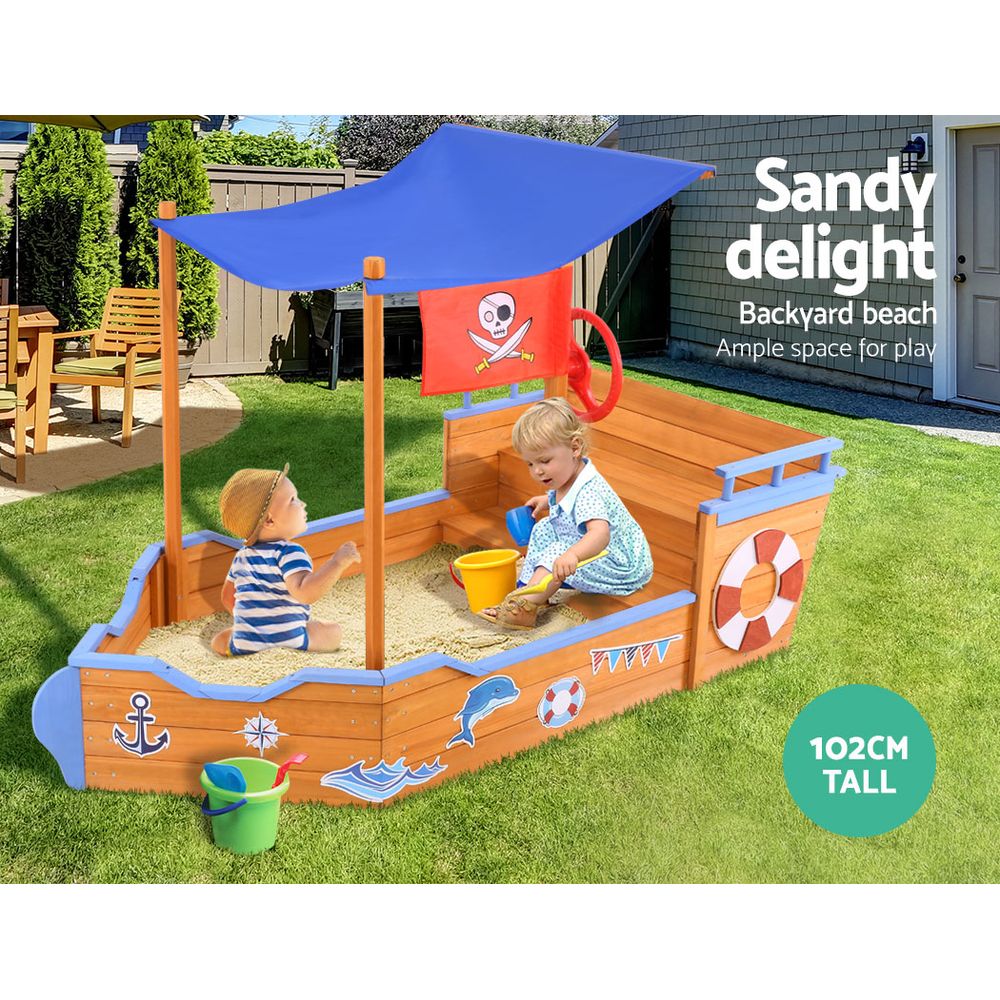 Keezi Boat Sand Pit With Canopy-2