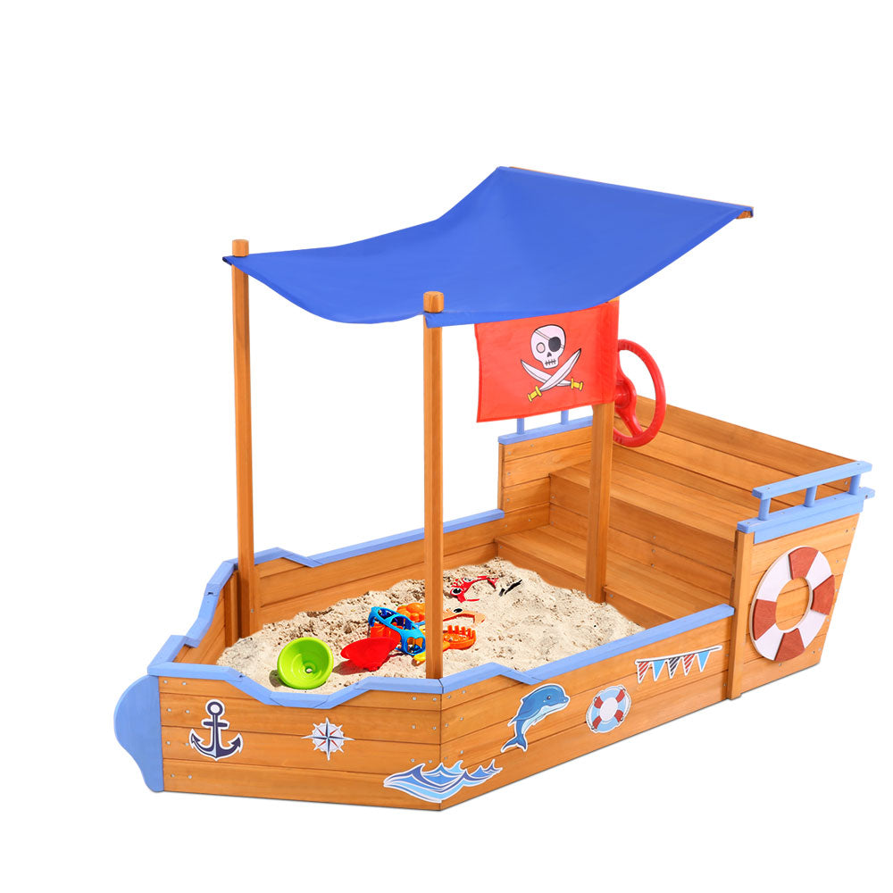 Keezi Boat Sand Pit With Canopy-0