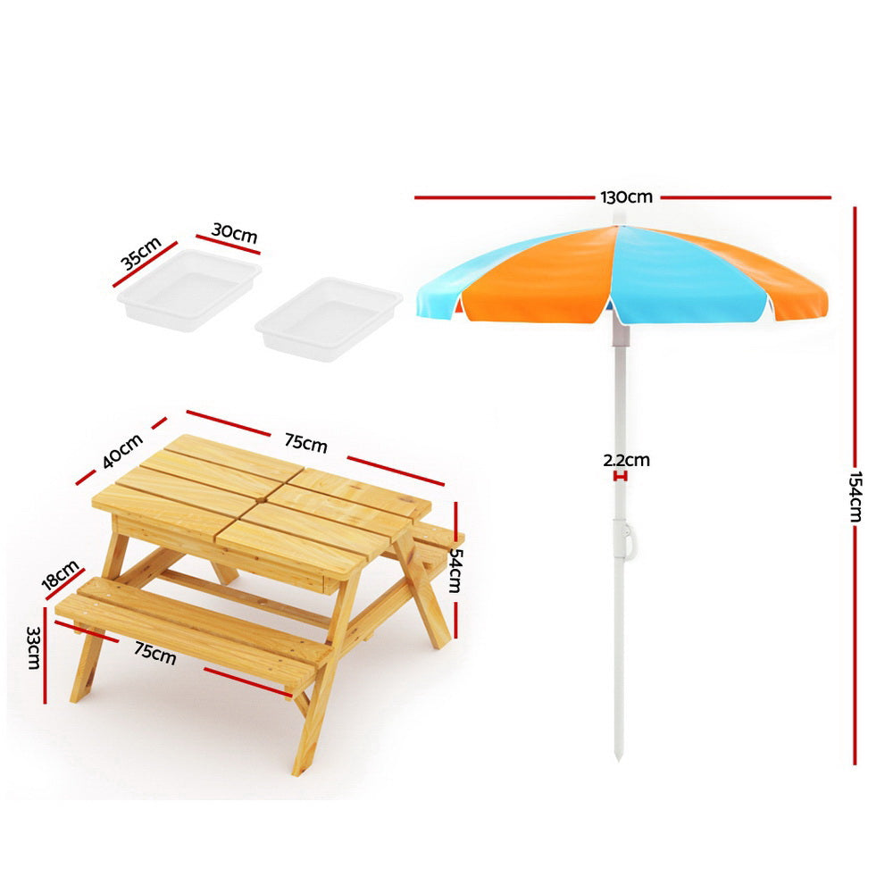 Keezi Kids Outdoor Table and Chairs Picnic Bench Set Umbrella Water Sand Pit Box-1