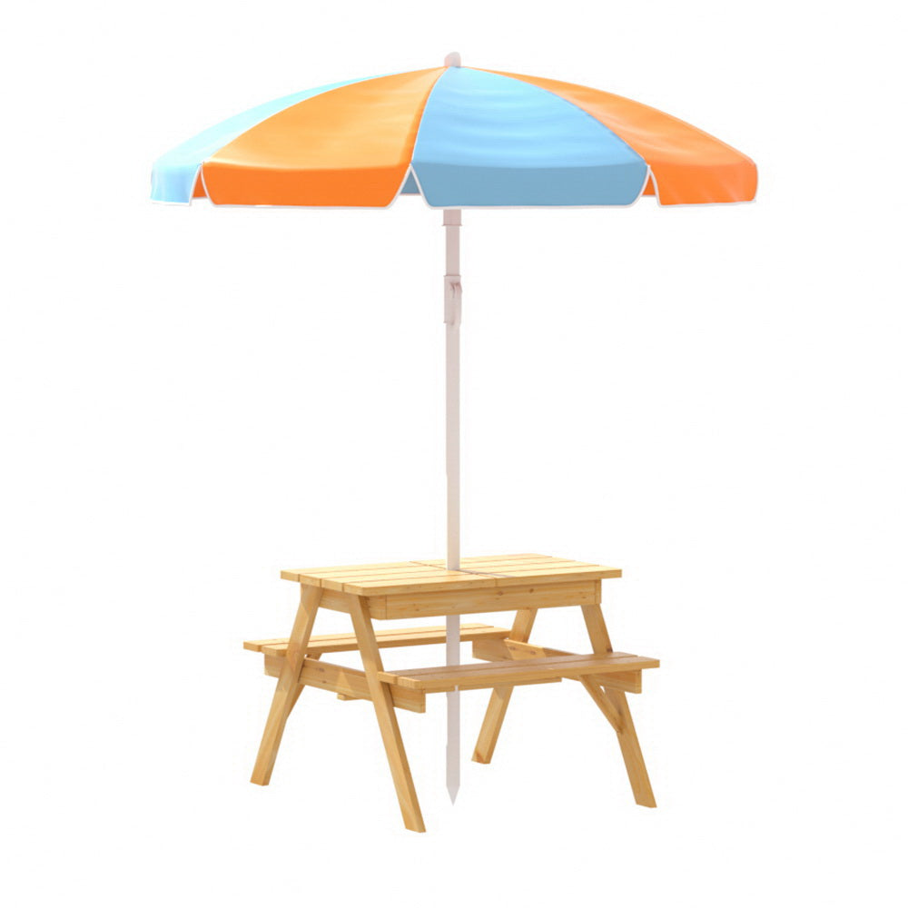 Keezi Kids Outdoor Table and Chairs Picnic Bench Set Umbrella Water Sand Pit Box-0