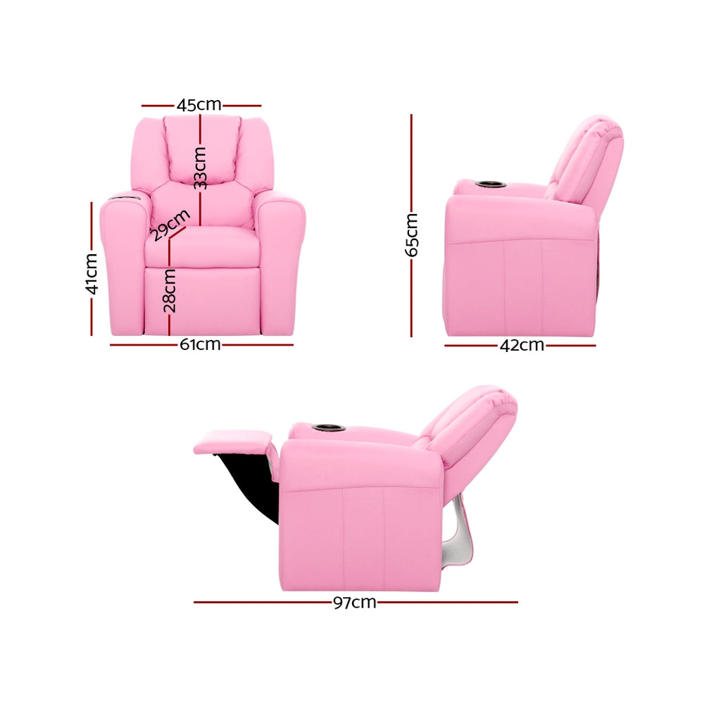 Keezi Kids Recliner Chair Pink PU Leather Sofa Lounge Couch Children Armchair-1