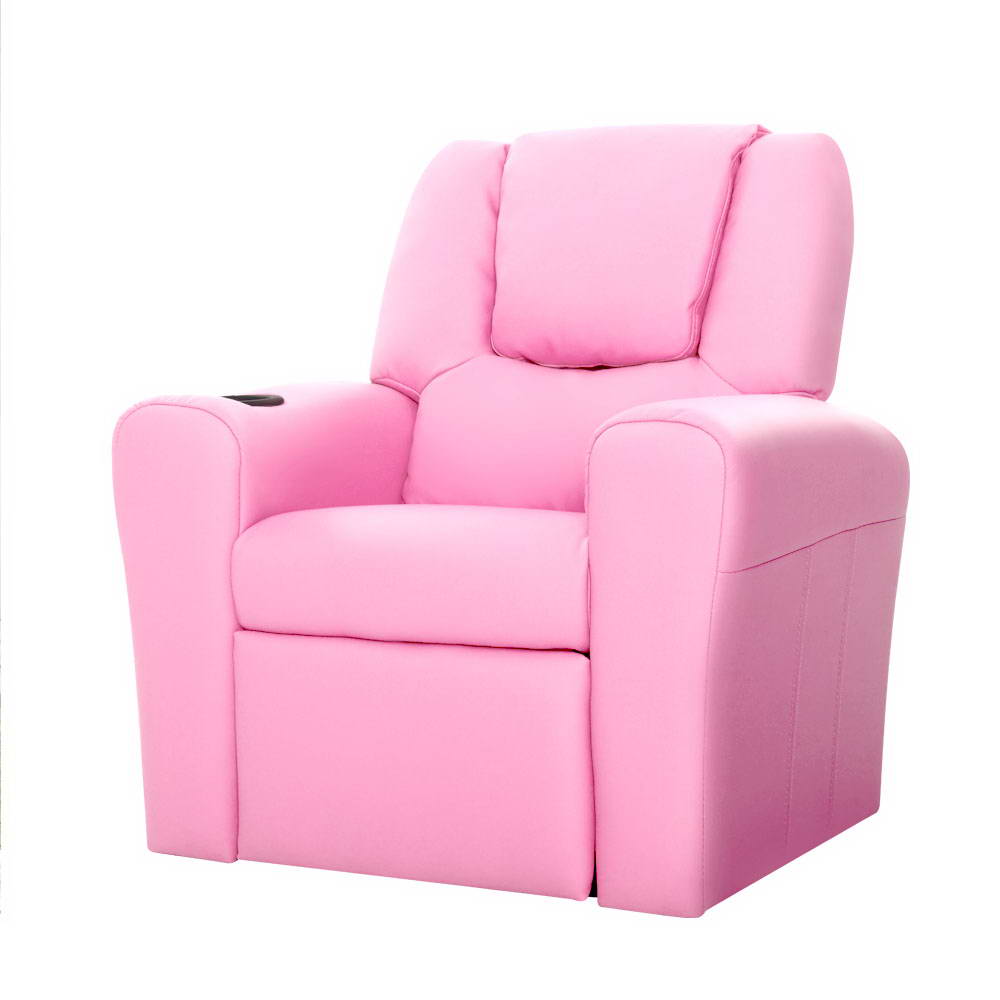 Keezi Kids Recliner Chair Pink PU Leather Sofa Lounge Couch Children Armchair-0