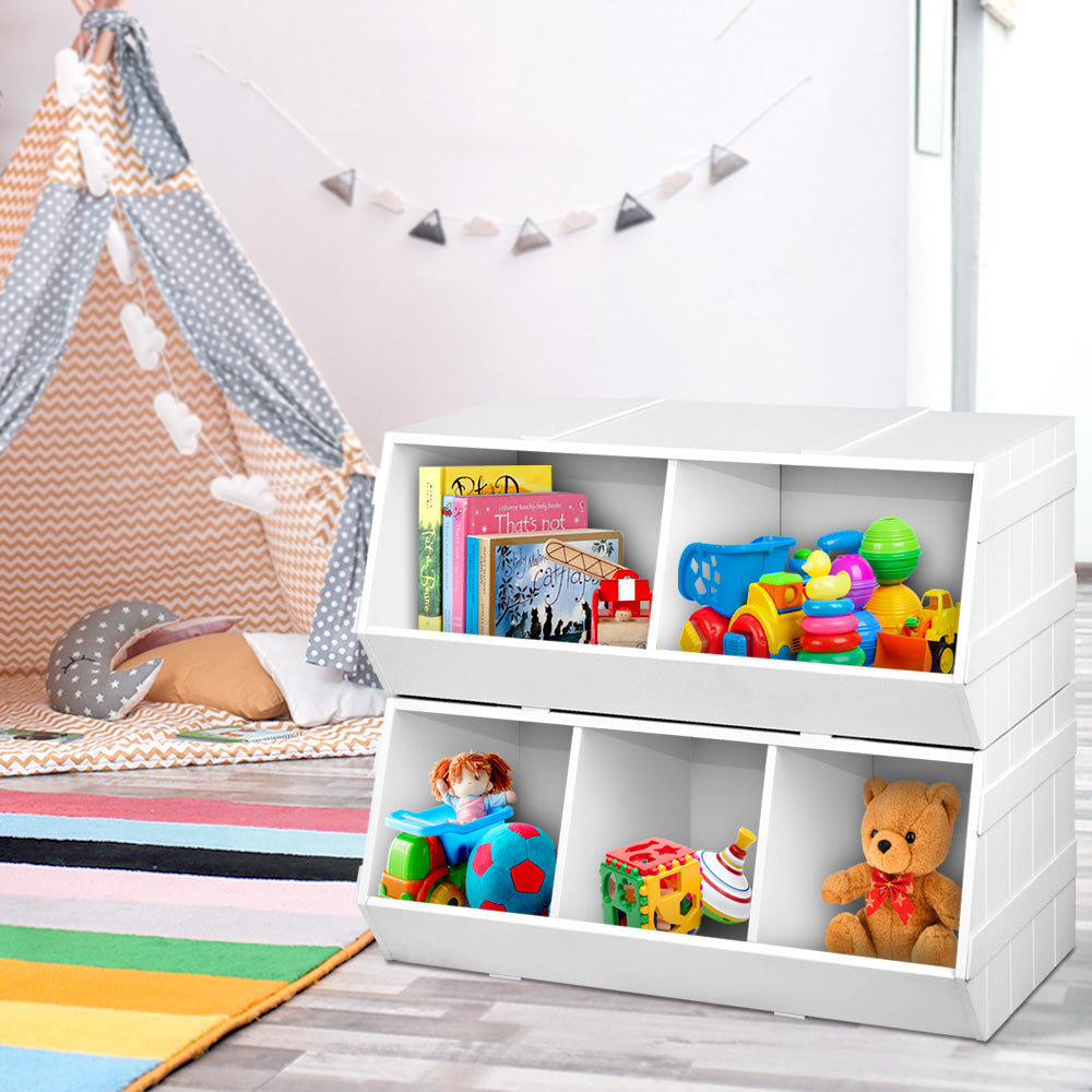 Keezi Kids Toy Box Stackable Bookshelf Storage Organiser Bookcase Shelf-7