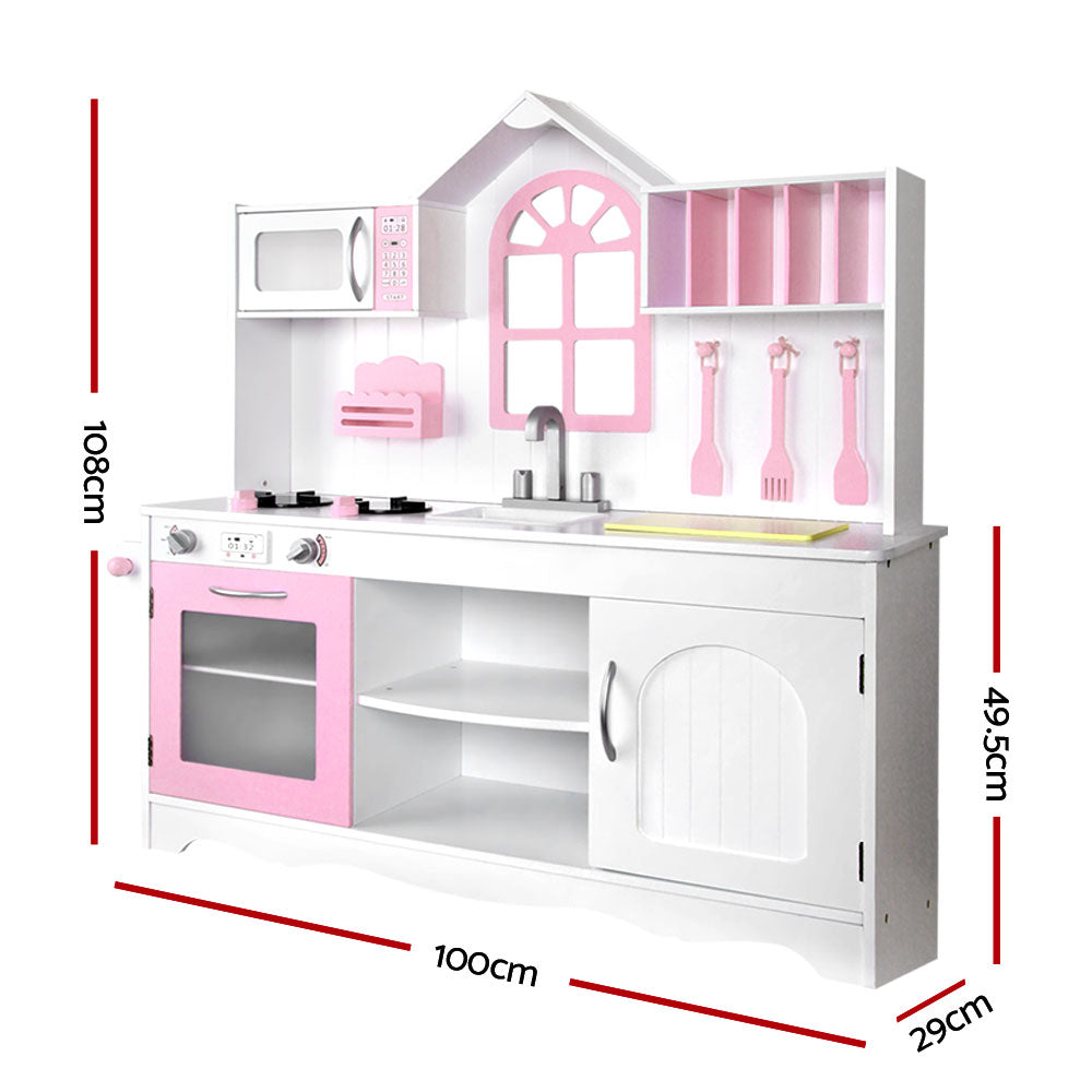 Keezi Kids Wooden Kitchen Play Set - White & Pink-1