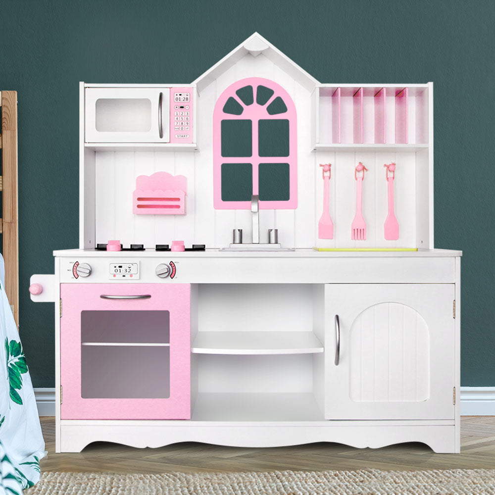 Keezi Kids Wooden Kitchen Play Set - White & Pink-7