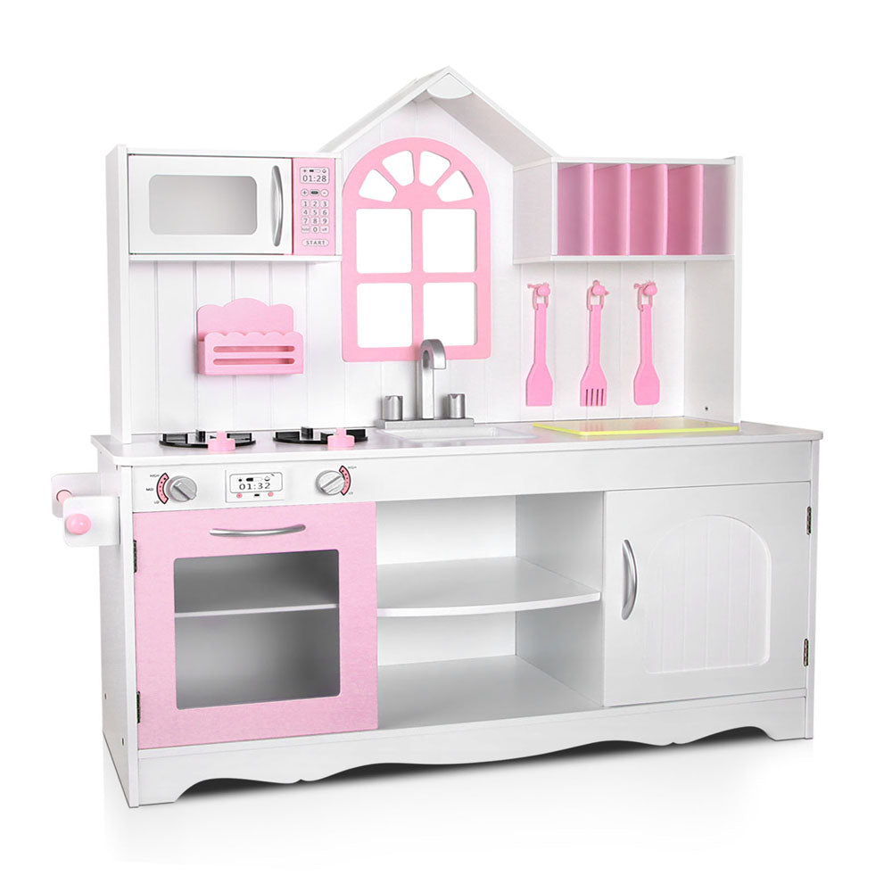 Keezi Kids Wooden Kitchen Play Set - White & Pink-0