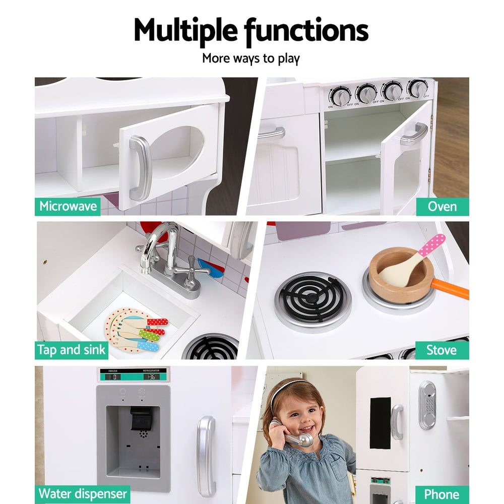 Keezi Kids Wooden Kitchen Set Pretend Play Toys Cooking Food Sets Children White-5