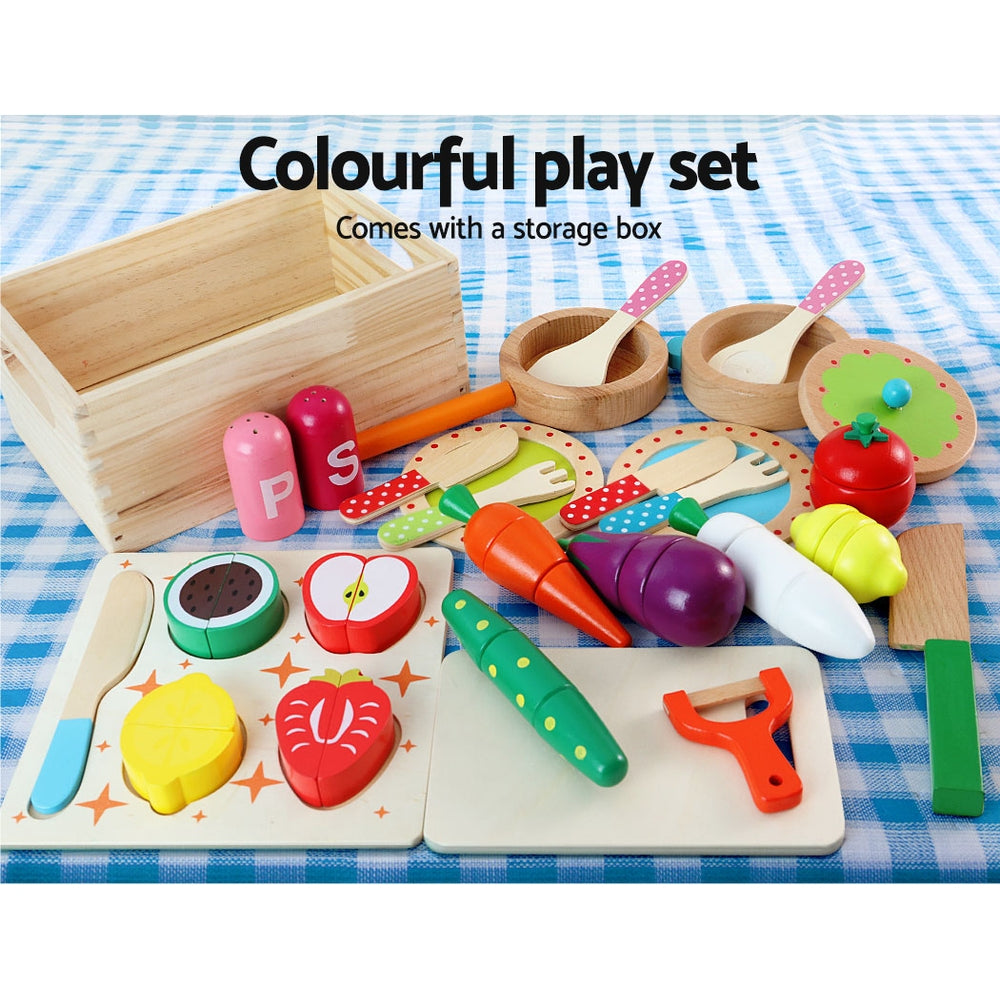 Keezi Kids Wooden Kitchen Set Pretend Play Toys Cooking Food Sets Children White-6