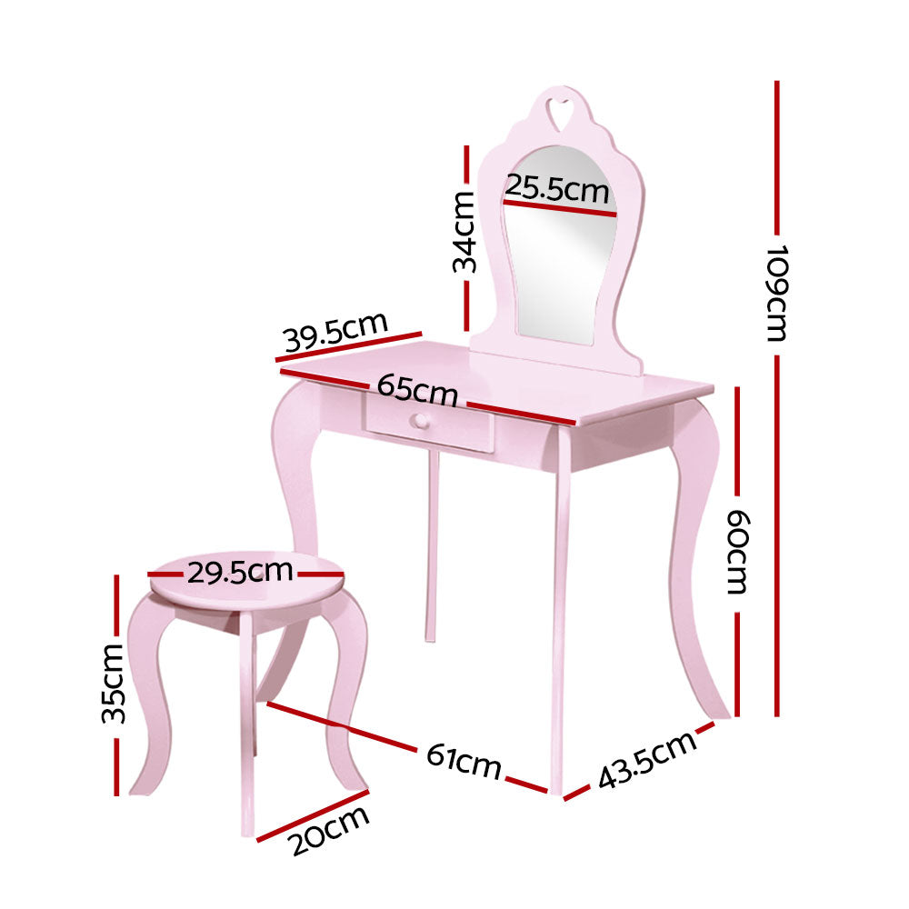 Keezi Pink Kids Vanity Dressing Table Stool Set Mirror Princess Children Makeup-1