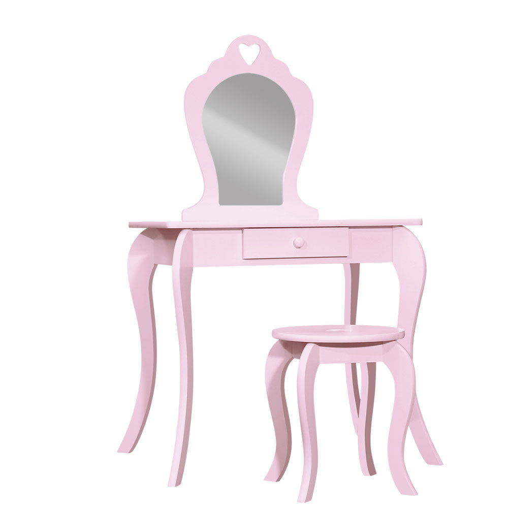Keezi Pink Kids Vanity Dressing Table Stool Set Mirror Princess Children Makeup-0