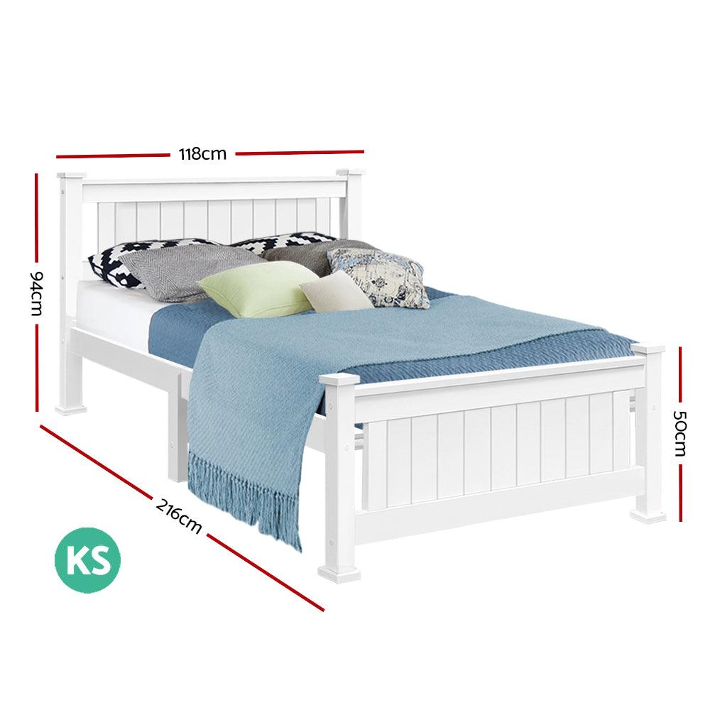 King Single Wooden Bed Frame - White-1