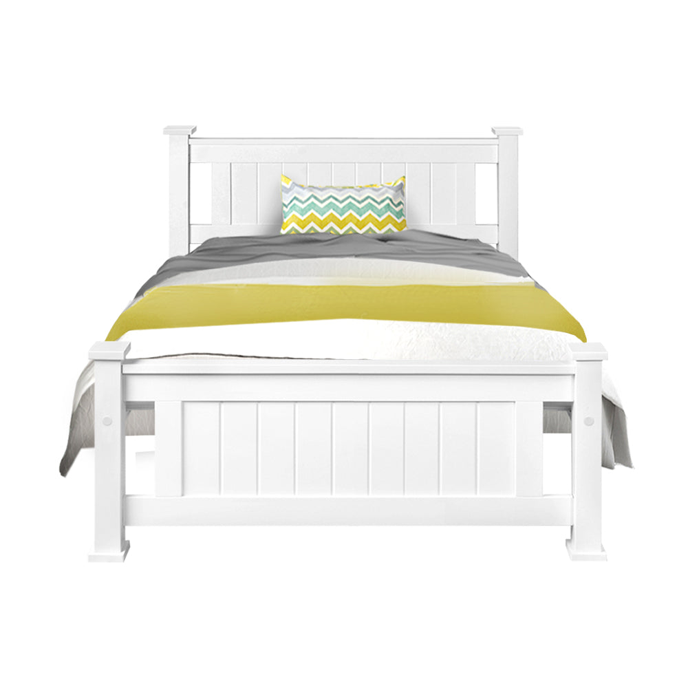 King Single Wooden Bed Frame - White-2