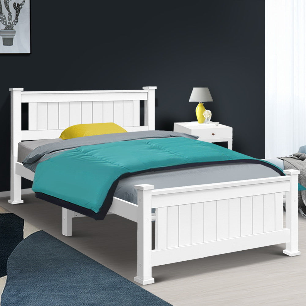 King Single Wooden Bed Frame - White-7