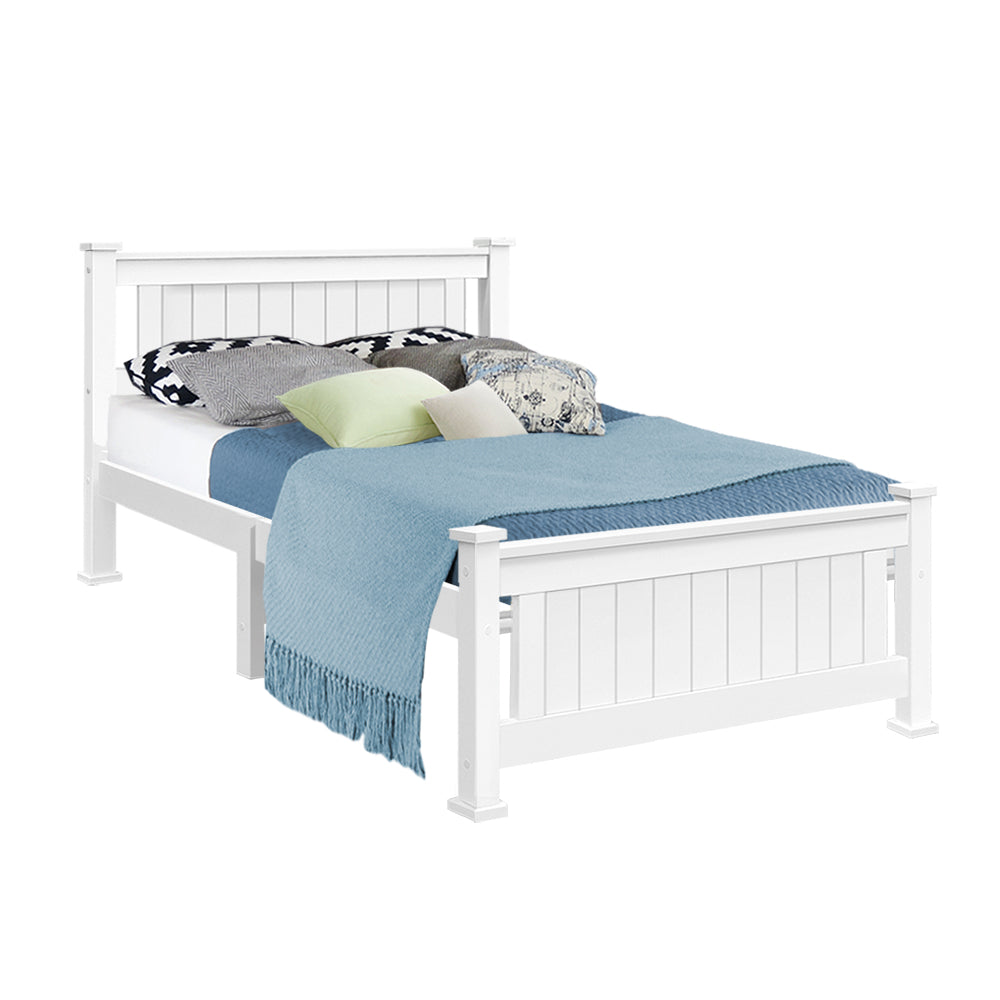 King Single Wooden Bed Frame - White-0