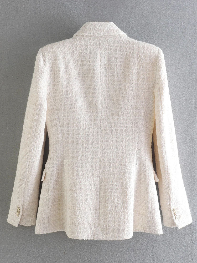 Women Jacket Double Breasted Tweed Blazer Coat