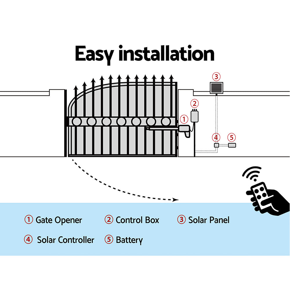 LockMaster 40W Swing Gate Opener Auto Solar Power Electric Remote Control 600KG-6