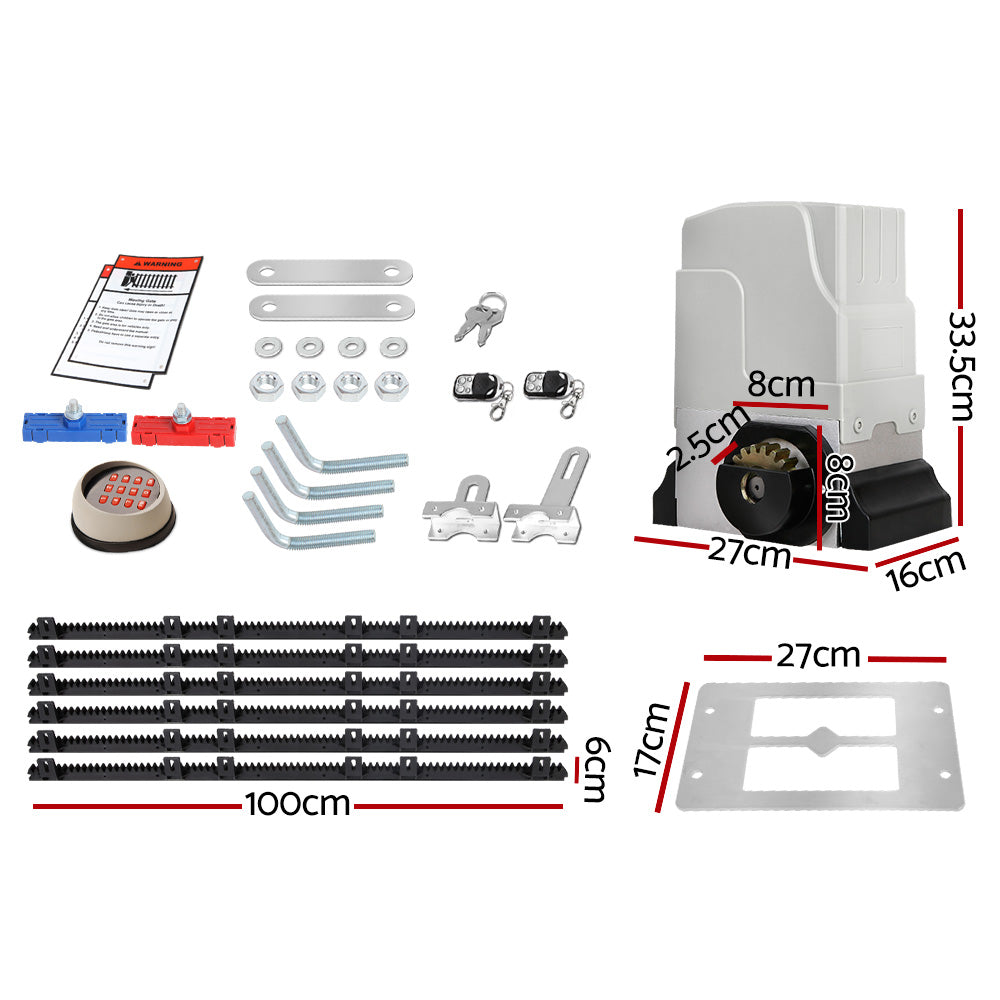 LockMaster Electric Sliding Gate Opener 1800KG Motor Kit Auto Keypad Remote 6M Rail-1