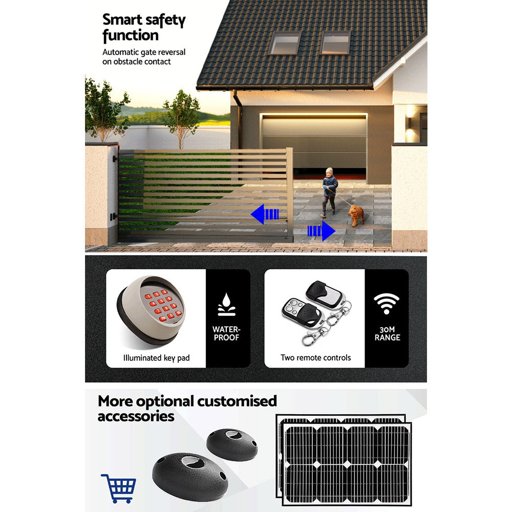 LockMaster Electric Sliding Gate Opener 1800KG Motor Kit Auto Keypad Remote 6M Rail-6